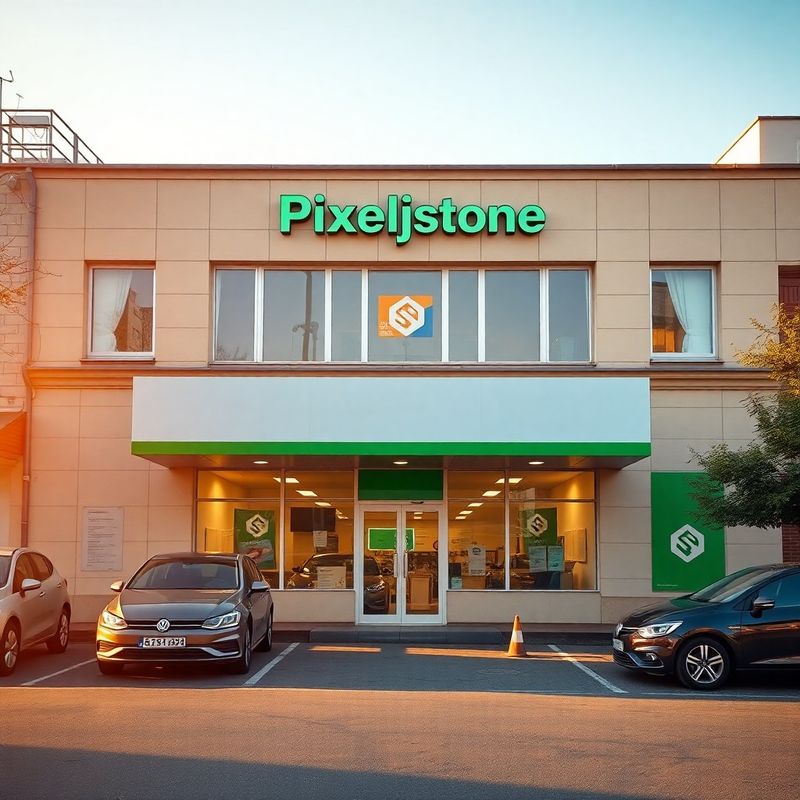 Exteriorul atelierului Pixeljstone într-o dimineață însorită