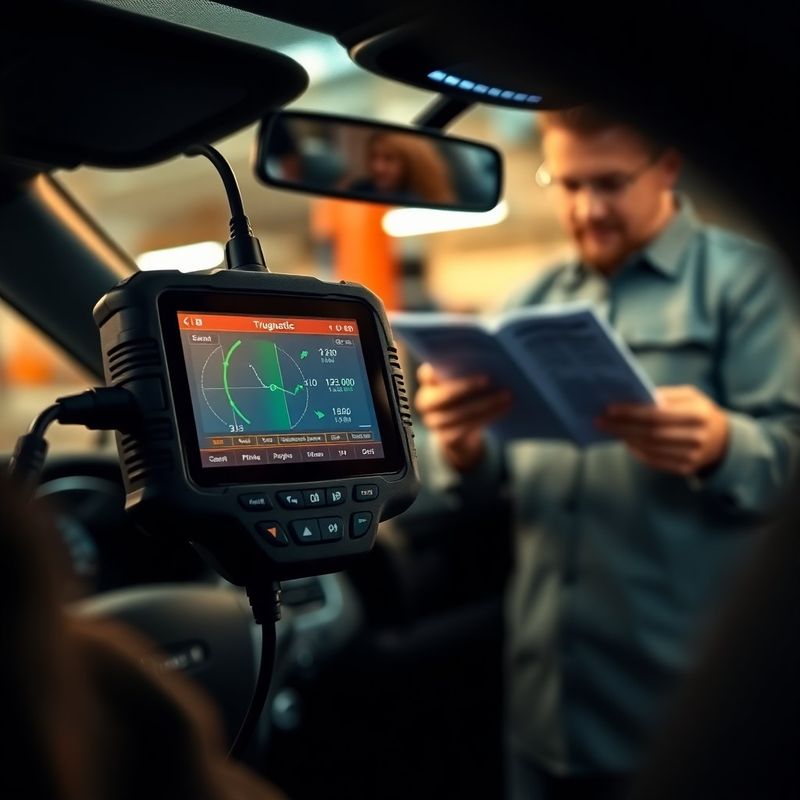 Scaner profesional de diagnosticare conectat la portul OBD al unui autoturism